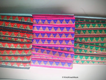 Blue, Fuchsia And Bronze Thread Triangle Embroidery One Yard Lace Trim 18mm Wide - 200317L302